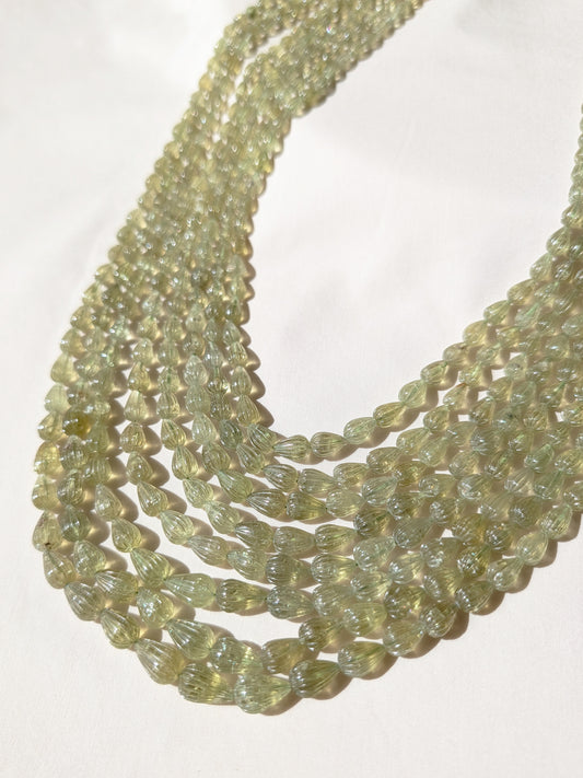 Grossular Garnet Carved Teardrop Beads 4x5–8.5x12mm Olive Green | 16–22 inch