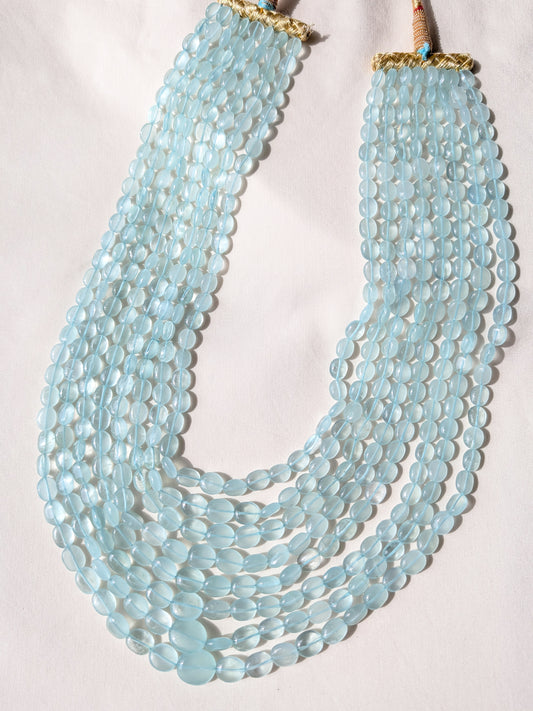 Aquamarine Smooth Oval Graduated Beads 6.5x7.5–12x14mm Milky Blue | 16–22 inch