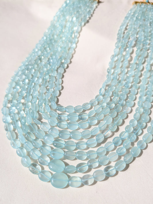 Aquamarine Smooth Oval Graduated Beads 6.5x7.5–12x14mm Milky Blue | 16–22 inch