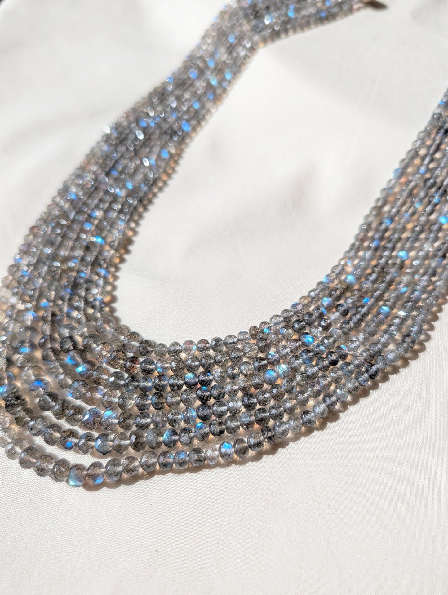 Labradorite Faceted Rondelle Beads 4–6.5mm Blue Fire | 16–20 inch
