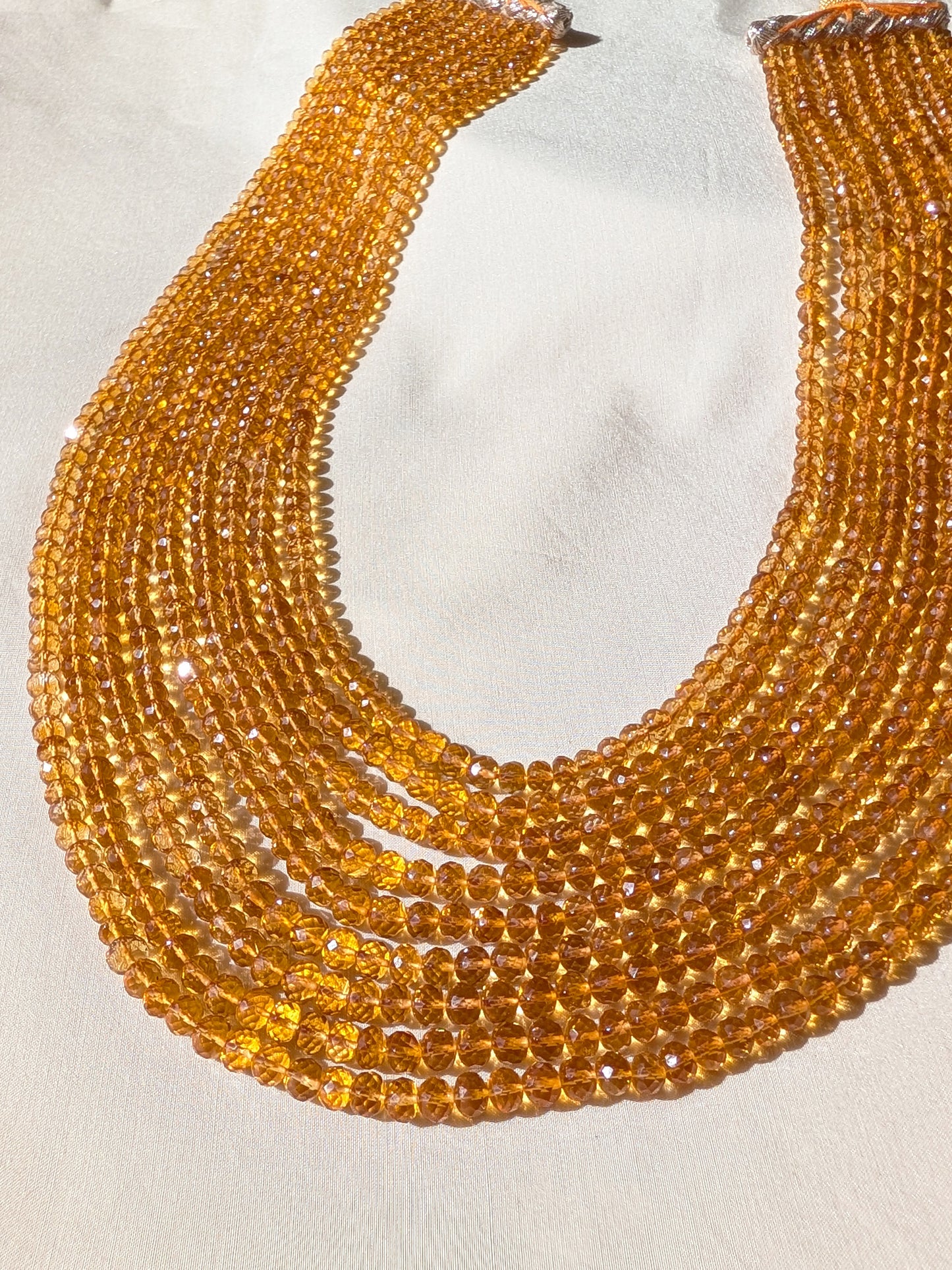 Citrine Faceted Rondelle Graduated Beads 4–4.60mm Golden Yellow | 15–21 inch