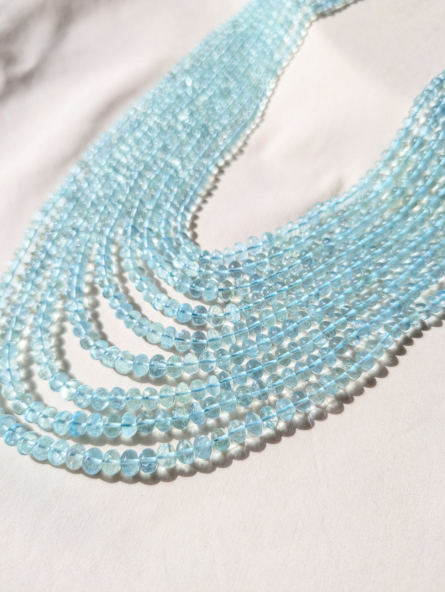 Aquamarine Smooth Rondelle Beads 4.5–7mm Aqua Blue | 16–24 inch