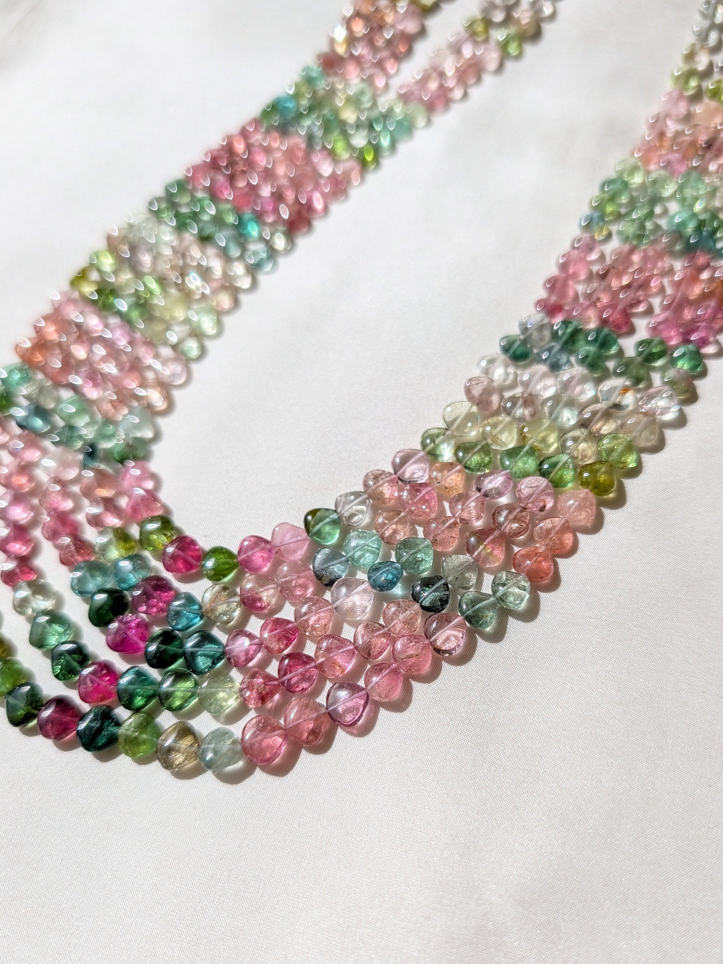 Watermelon Tourmaline Smooth Heart Beads 6x6–8x8mm Pastel Multicolor | 15–19 inch
