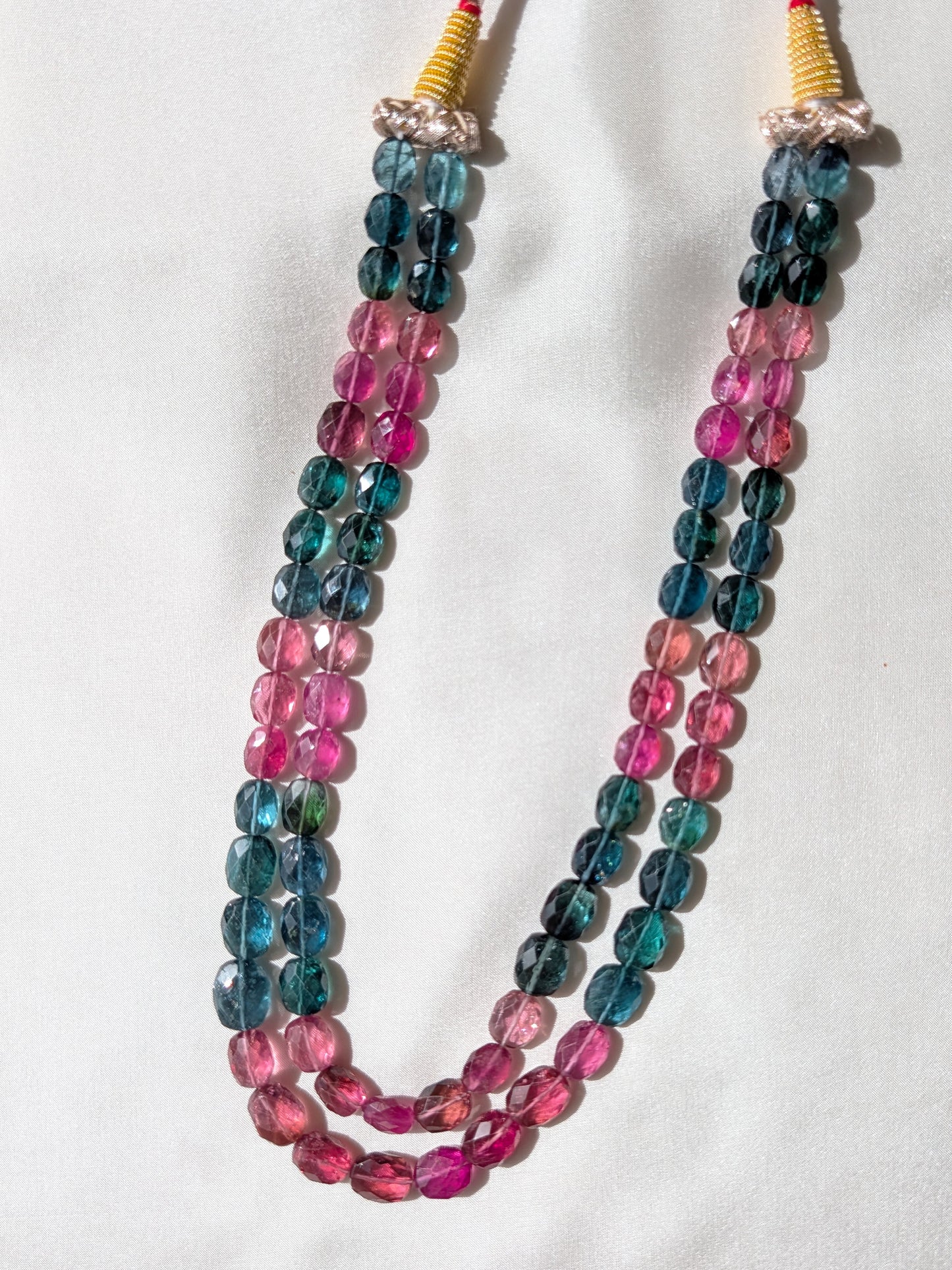 Tourmaline Faceted Oval Beads 8x6–10x8mm Pink-Blue  | 13–14 inch