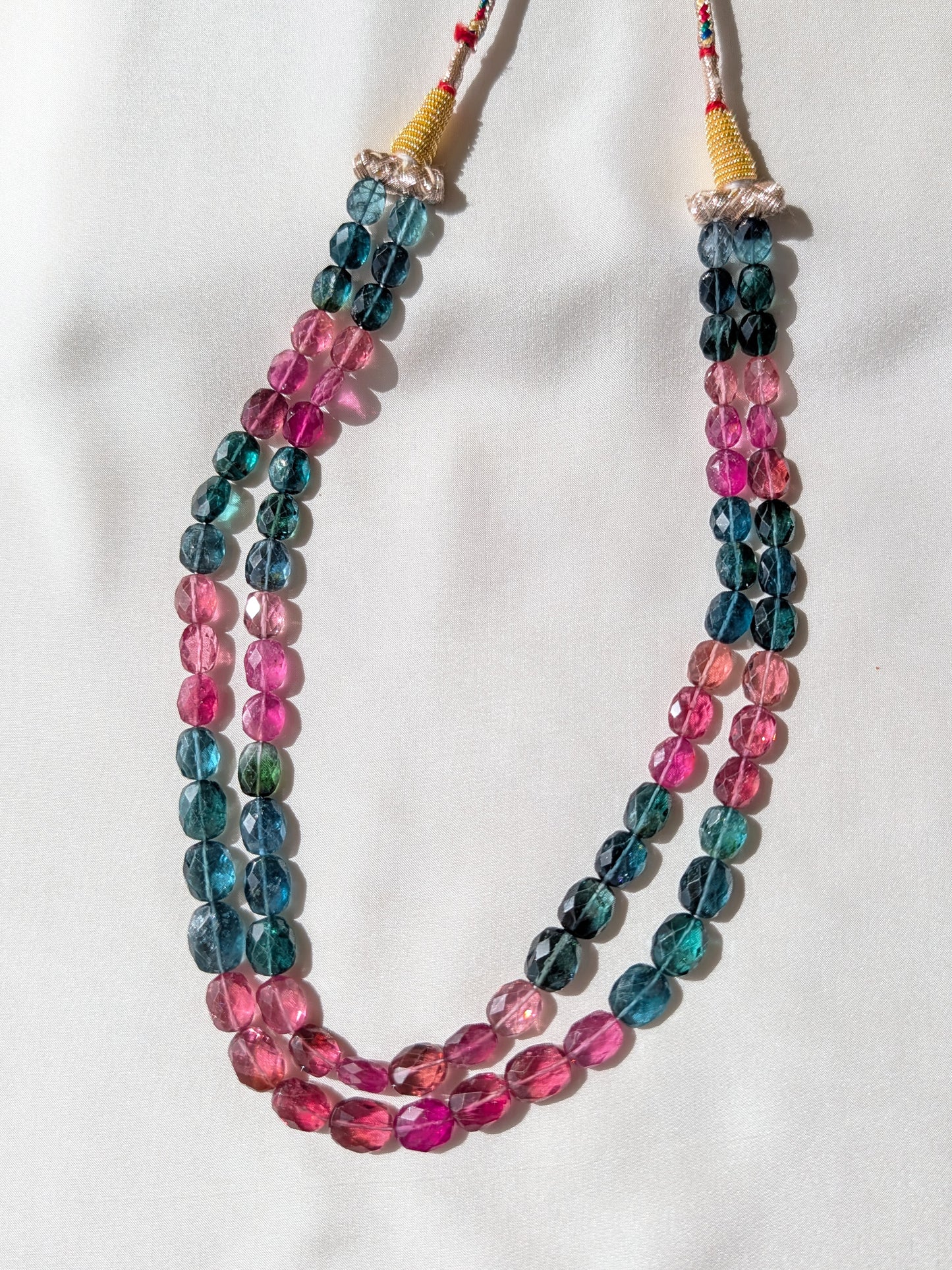 Tourmaline Faceted Oval Beads 8x6–10x8mm Pink-Blue  | 13–14 inch