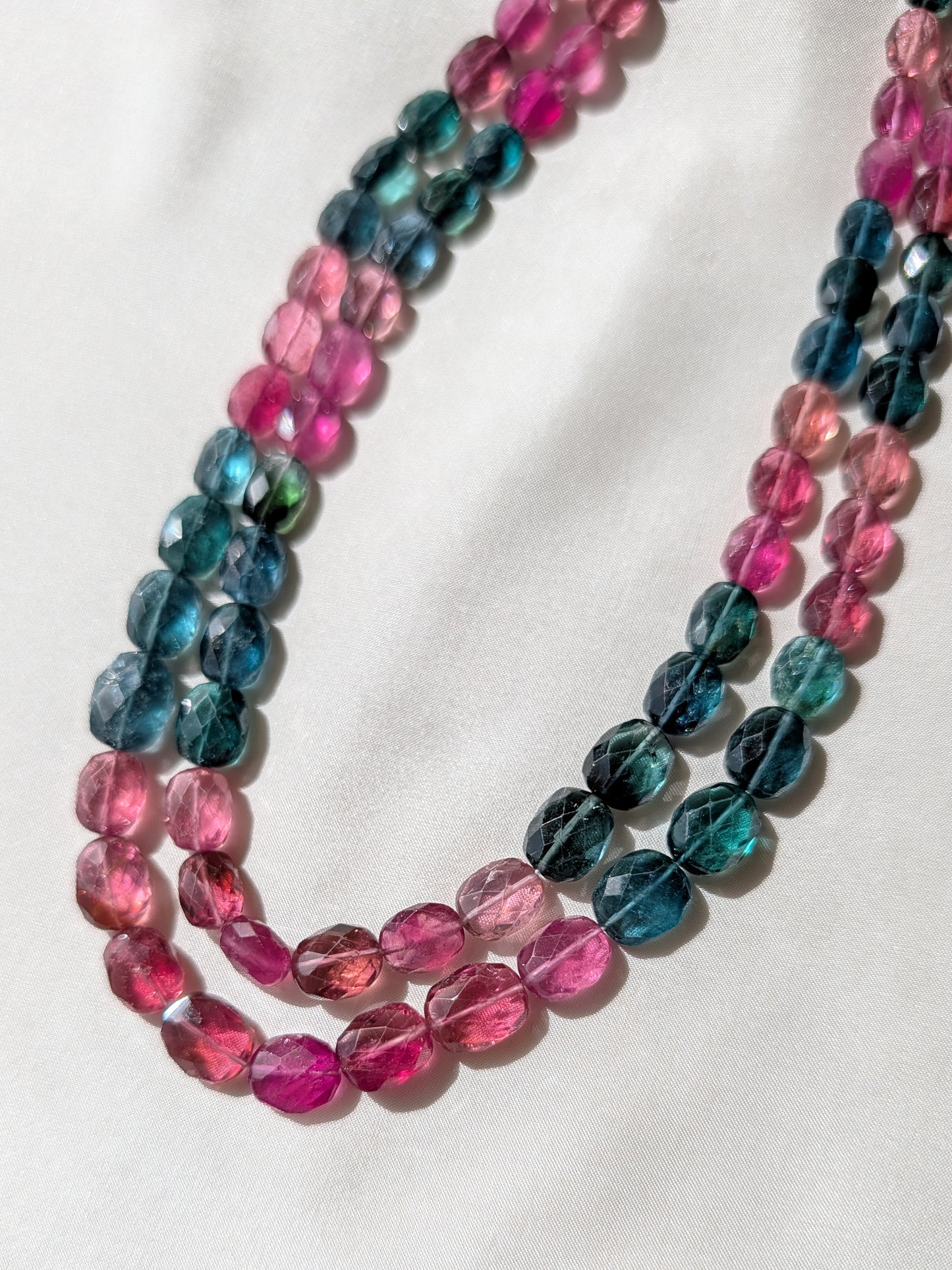 Tourmaline Faceted Oval Beads 8x6–10x8mm Pink-Blue  | 13–14 inch