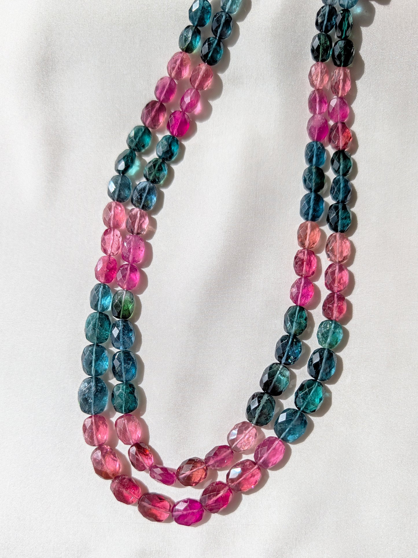 Tourmaline Faceted Oval Beads 8x6–10x8mm Pink-Blue  | 13–14 inch
