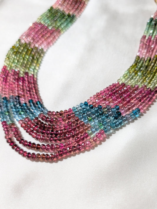 Watermelon Tourmaline Faceted Rondelle Beads 4mm Multicolor | 16–20 inch