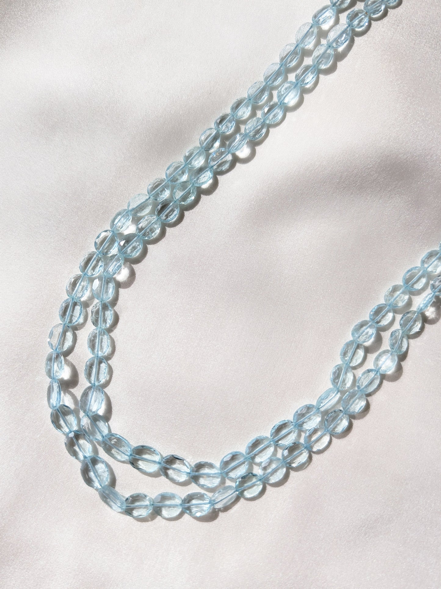 Aquamarine Flat Top Faceted Oval Beads 6x5–9x7mm Sky Blue | 16–17 inch