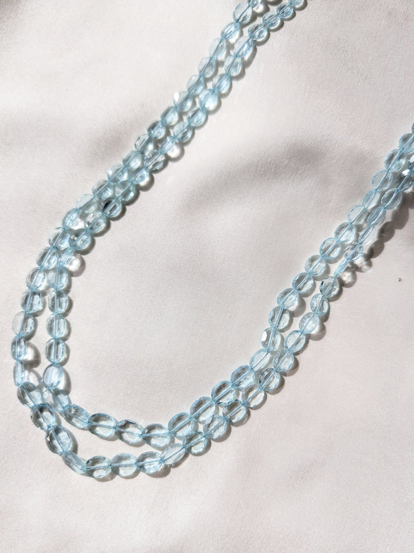 Aquamarine Flat Top Faceted Oval Beads 6x5–9x7mm Sky Blue | 16–17 inch