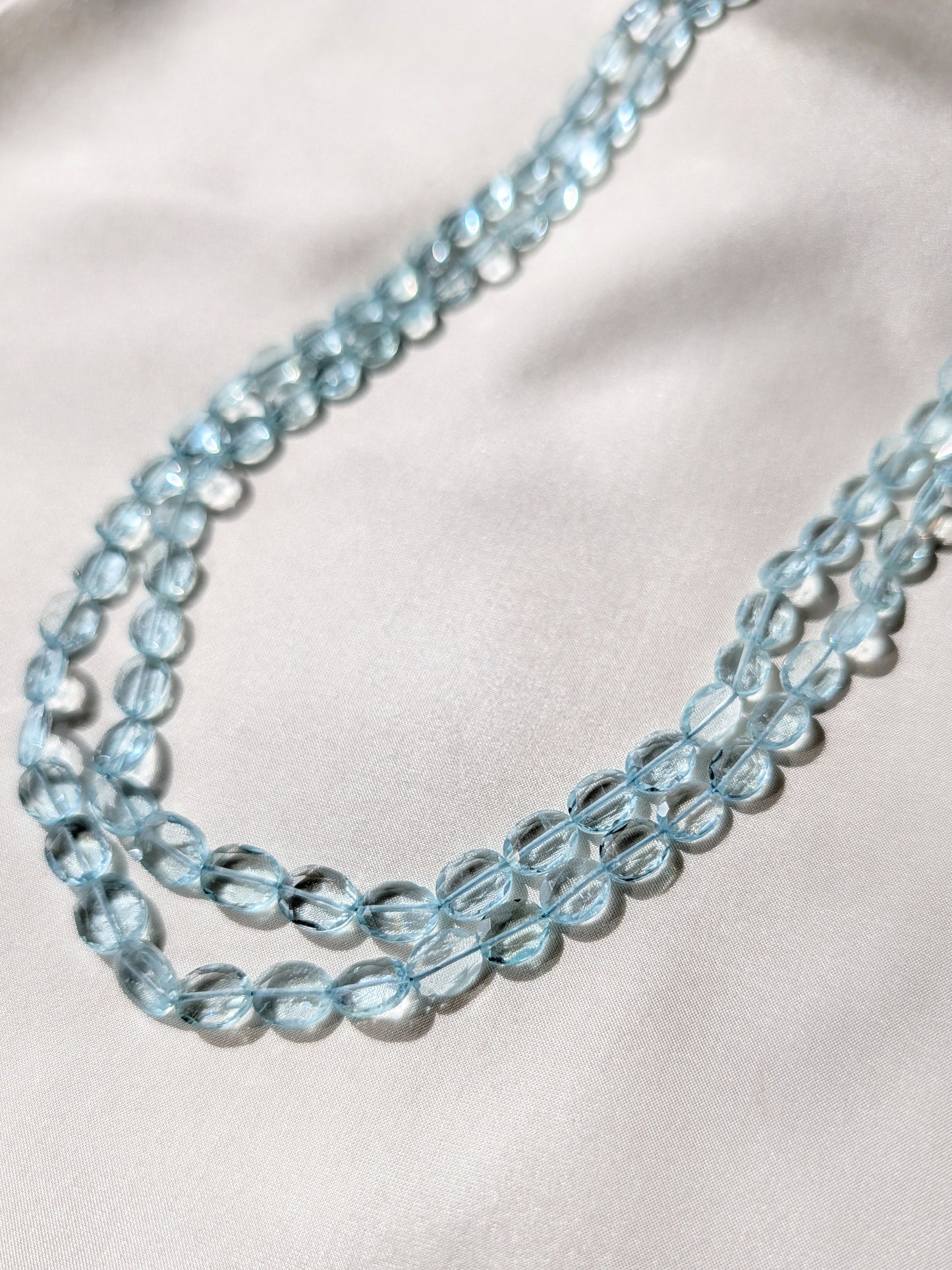 Aquamarine Flat Top Faceted Oval Beads 6x5–9x7mm Sky Blue | 16–17 inch
