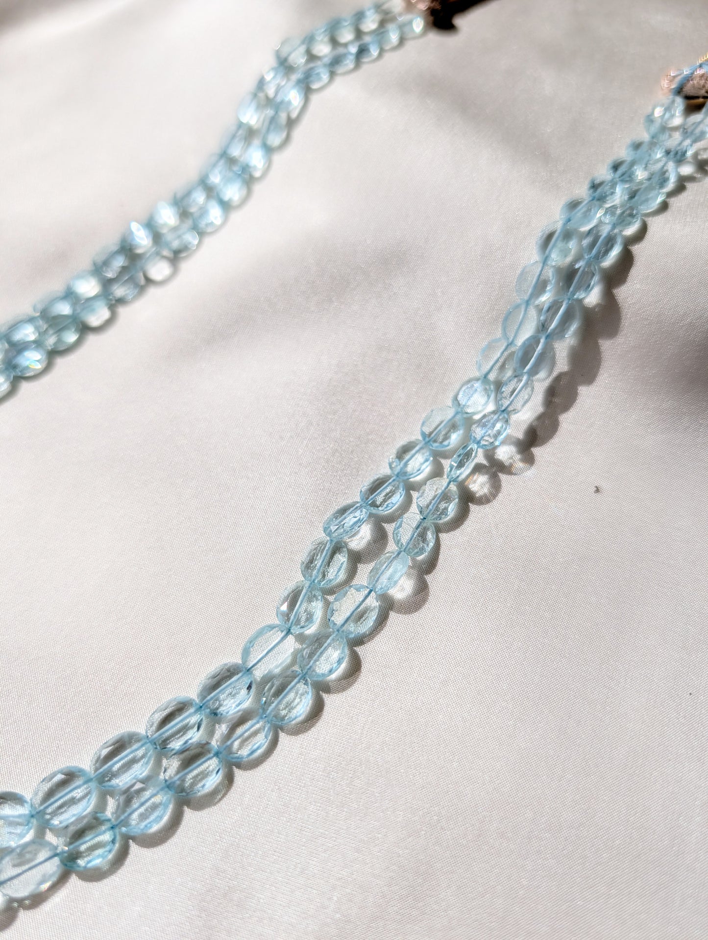 Aquamarine Flat Top Faceted Oval Beads 6x5–9x7mm Sky Blue | 16–17 inch